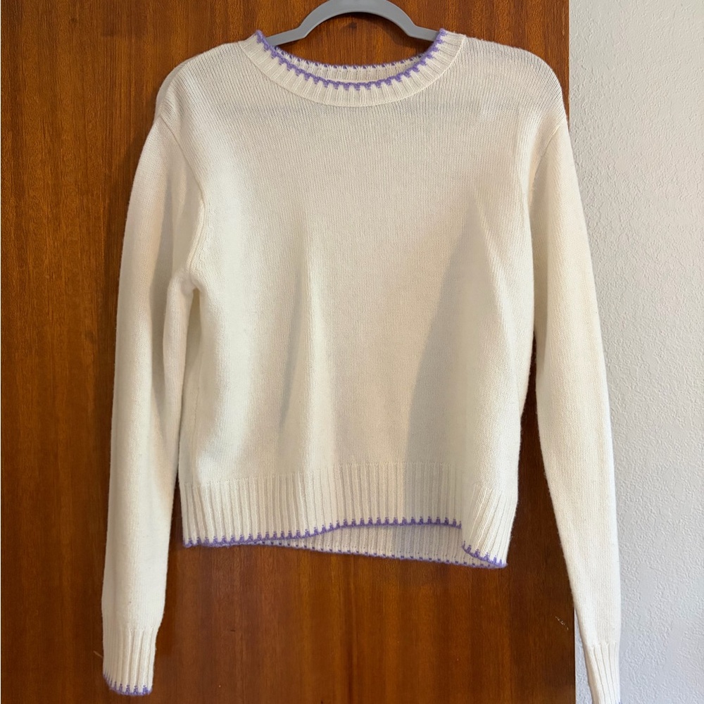 Aspen Cream Sweater with Lavender Trim